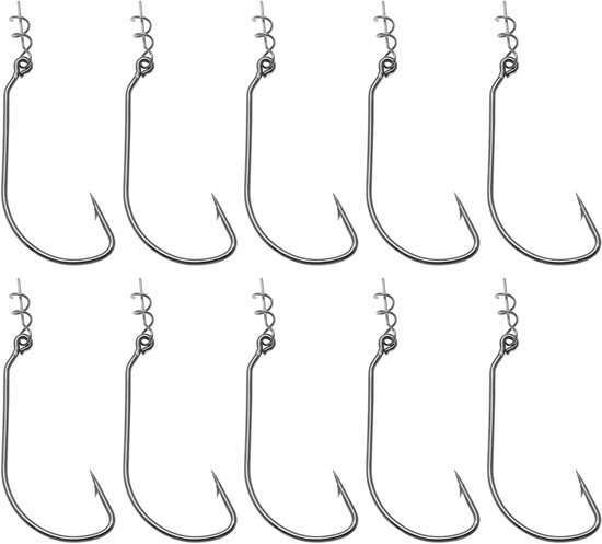 Allecto- Vishaak - Offset - Baitholder - Swimbait - Zacht Plastic - Zwemmen - Wormen - Geschikt voor Lokken - 10 stuks Offset Haak met Baitholder Swimbait Haken met Centering Spring Pin voor Zacht Plastic Zwemmen Aas en Worm Lokken. van Allecto