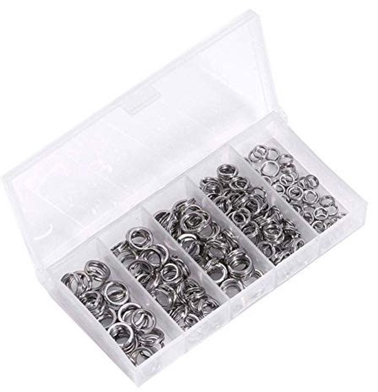 Allecto - Vismolen - Roestvrij staal - Splitringen - Verbindingen - 200 stuks - 5 maten - Sterke constructie - Solide kunstaas - Geschikt voor viss... van Merkloos