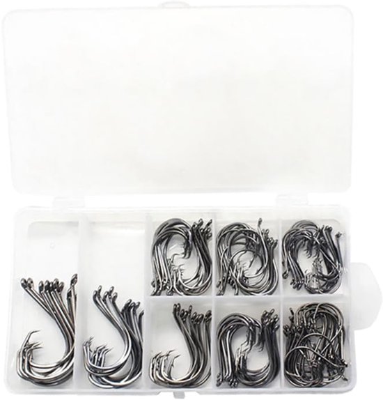 Allecto - - Vissen - 150pcs Haakset - Scherpe Carbon Staal Haken - Zwart - Zeevissen - Perfect voor Zoet- en Zoutwater Vissen - Inclusief Opbergdoos van Merkloos