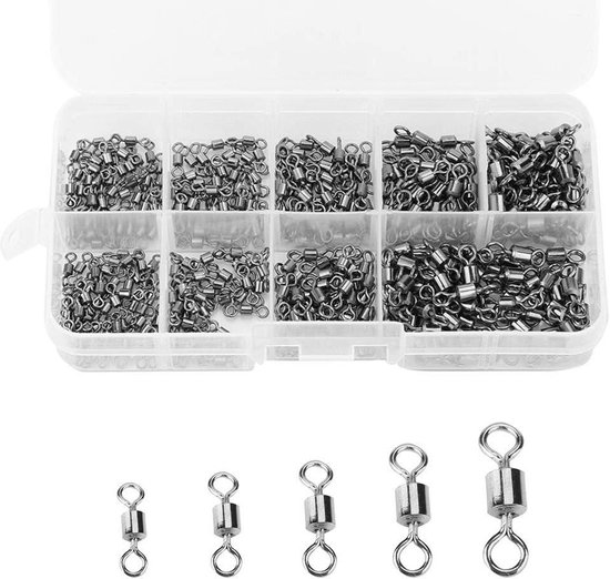Allecto- Viswartel set - Roestvrij staal - Roll swivel snap - Lager wartelaansluiting - Vissen terminal - Geschikt voor merk - Zilver - 210 stuks vissen swivel. van Merkloos