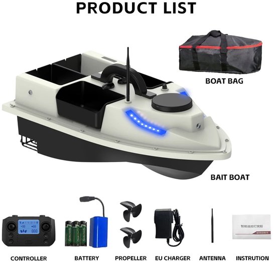 Allero Voerboot - Aasboot - Voerboot Karper - 4 Voerbakken - GPS - 2 KG Laadvermogen - LED vissen - Nachtboot - 12000 mAh van Merkloos