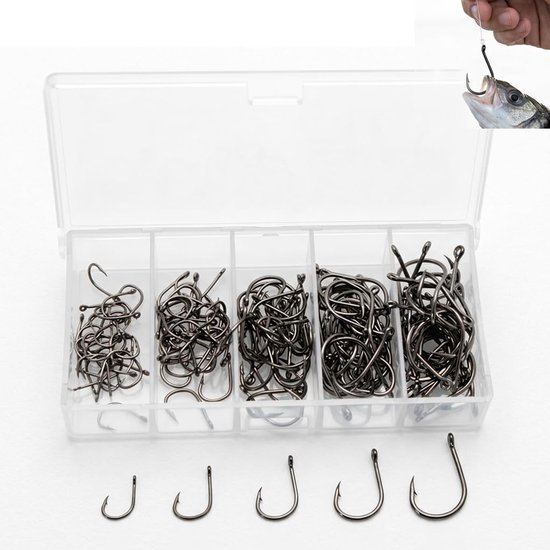 Allround vishaken met oog, vishaken set 150 stuks met oog, vishaken assortiment #4#6#8#10#12, vishaken van - ShopVlot
