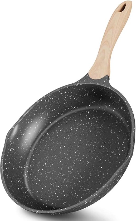 Aluminium braadpan 20 cm, pan met antiaanbaklaag, inductiegas, gecoate braadpannen, inductiepan met handgreep, braden & koken, PFOA-vrij (beige)