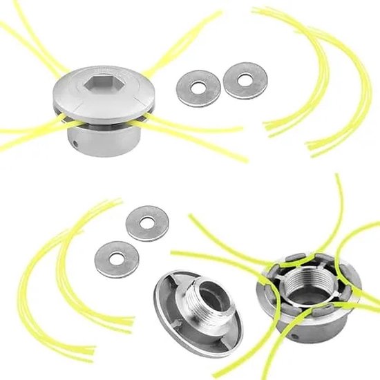 Aluminium draadkop, 2 stuks, universeel met 16 draden, maaikop, bosmaaier, draadspoel, grastrimmer, aluminium maaien, draadkop voor benzine, bosmaaier, grastrimmer