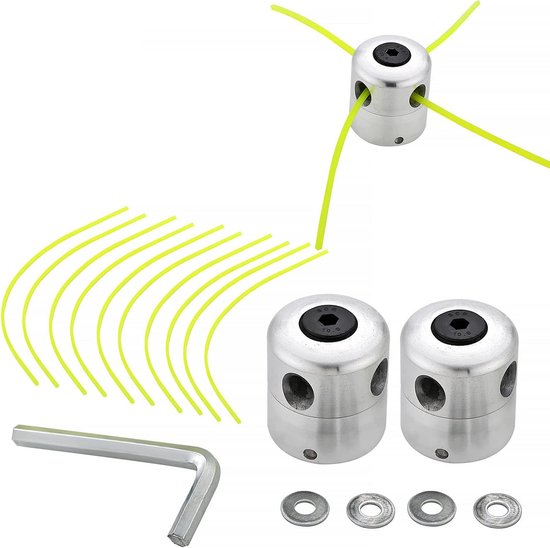 Aluminium draadkop voor bosmaaier, nylon draadspoel, dubbele draadkop voor bosmaaier (2 draadkoppen + 10 draden)