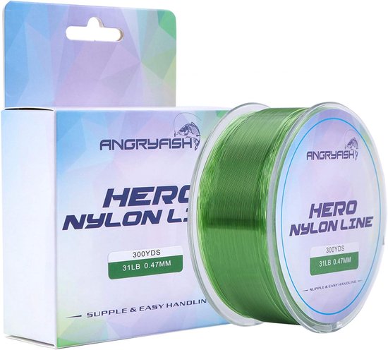 ANGRYFISH Nylon Zee Vislijn 300M-Monofilament Karper Vislijn-Super slijtagebestendig-Uitstekende elasticiteit-Lage zichtbaarheid (Groen, 40lbs/0.47MM-300YDS)