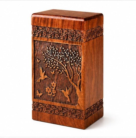 Animal Design Handgemaakte Houten Crematie Urn Box voor Volwassenen Mannelijke Vrouwelijke Urn Menselijke As Houder Doos voor Woonkamer Deco (9,5 x 5,5 x 5,5 Inch = Medium - 81,6 kg)