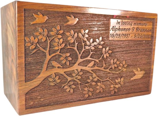 Animal Design Handgemaakte Houten Crematie Urn Box voor Volwassenen Mannelijke Vrouwelijke Urn Menselijke As Houder Doos voor Woonkamer Decor (9 x 5,5 x 4,5 Inch = Medium)