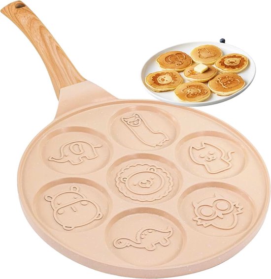 Antiaanbak Pannenkoekpan, Design Diertjes, Inductie, Crêpepan | Dubbele Laag. Soft-Touch Handvat. 7 Pannenkoeken of Crêpes. Voor het Hele Gezin. Leuke Ontbijten. Gelijkmatige Warmte