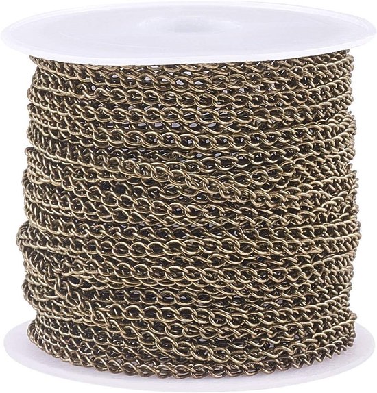 Antiek Bronzen Kleur Gedraaide Halskettingen Curb Link Gevlochten Kettingen met Spoel voor Mannen en Vrouwen - DIY Sieraden Accessoires - 10m/32.8ft, 3x2mm
