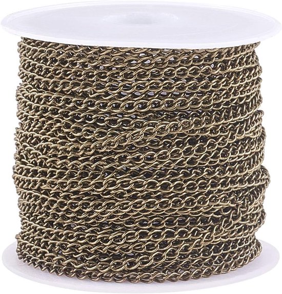 Antiek Bronzen Kleur Gedraaide Halskettingen Curb Link Gevlochten Kettingen met Spoel voor Mannen en Vrouwen - Perfect voor DIY Sieraden en Accessoires - 10m/32.8ft