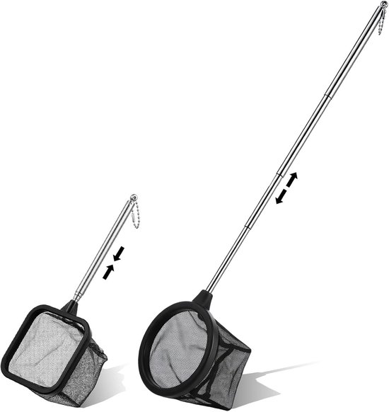 aquarium garnalennet, 3 stuks kleine visnetten voor vistank met lange uitschuifbare roestvrijstalen handgreep, 8 cm rond+vierkant fijn gaas net voor vissen, garnalen, vijver, kreek