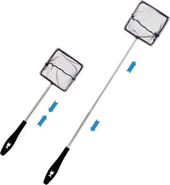 Aquarium schepnet met telescoopsteel van roestvrij staal voor het vangen van vissen en garnalen, ideaal voor aquariumonderhoud en reiniging, 31-61 cm verstelbaar