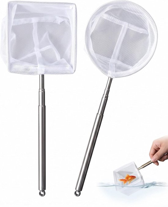 Aquarium Schepnet Set - Groot Vierkant en Rond - Telescopische Handgreep - Voor Stressvrije Vangst van Vissen