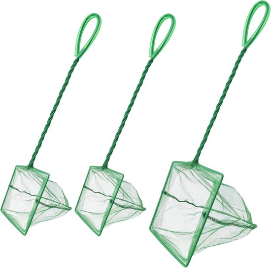 Aquarium Schepnet - Set van 3 - Fijn Nylon met Metalen Handvat - Voor Vissen en Garnalen