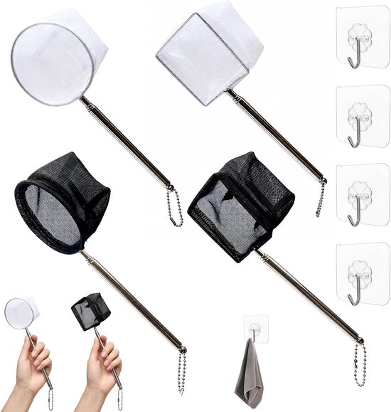 Aquarium schepnet set van 4 stuks met telescopische handgreep voor garnalen, kleine vissen en aquariumschoonmaak