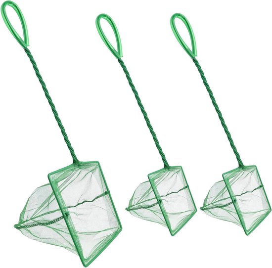 Aquarium Schepnet - Visnet Garnalennet - Aquarium Onderhoud - Fijnmazig Zacht Net - 3 Stuks 27cm - Groen