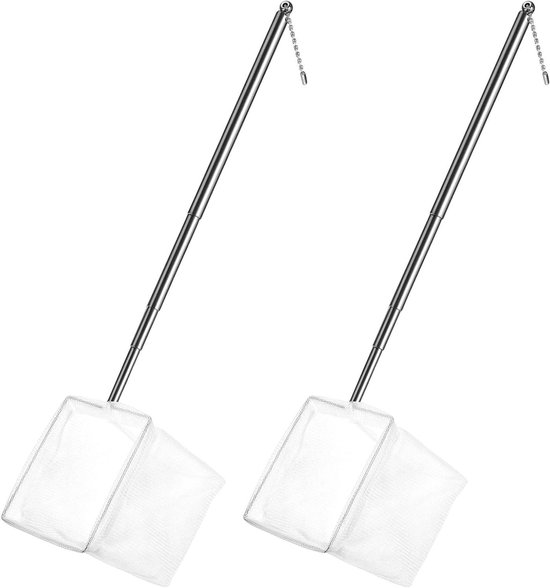Aquarium Schepnet - Visnet Garnalennet - Aquarium Onderhoud - Uitschuifbare Steel - 8 cm Net - Wit