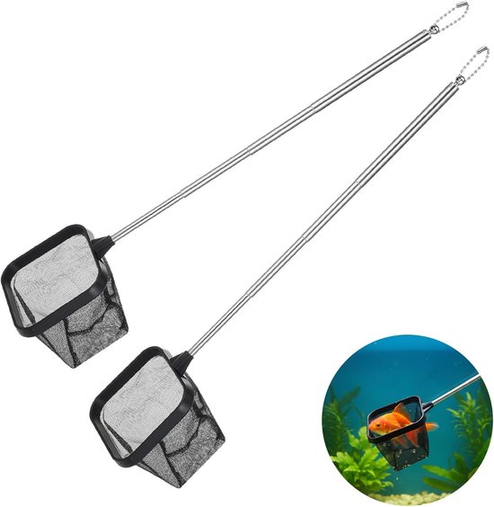 Aquarium Schepnet - Visnet Klein - Vissen Vangen - Roestvrij Staal Nylon - 7x7cm Net - Zwart van Merkloos