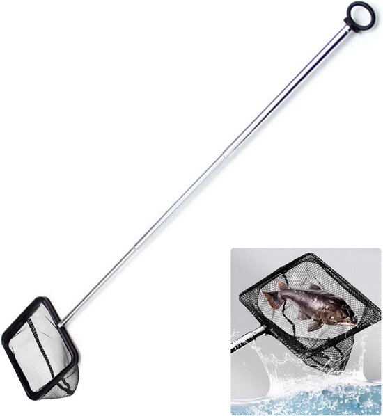 Aquariumvisnet met telescopische, 316-545mm Aquarium Visnet van Scheurbestendig Nylon,Voedselresten Schoonmaaknet voor Visvijvers Kleine Koivijvers en Zwembaden(Zwart)