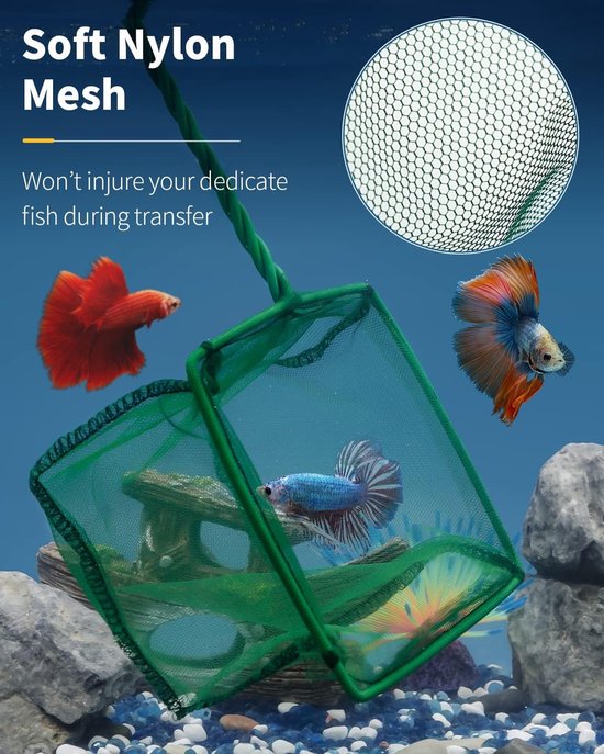 Aquariumvisnetset met gevlochten metalen handvat, fijnmazig schepnet en reinigingsnet voor aquaria en vijvers