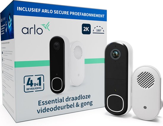 Arlo 2K draadloze video deurbel met camera & gong, 1 deubelset, wit van Arlo