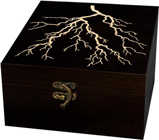 arricraft 1 st Houten Souvenir Box, Bliksem Zoals Tak Patronen Decoratieve Opbergdoos Sieraden Organizer Gegraveerde Houten Memory Box met Deksels voor het Opslaan van Keepsakes en Cosmetica