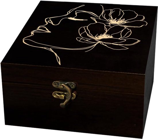Arricraft 1 st Houten Souvenir Doos, Vrouwelijke Zijprofiel Patronen Decoratieve Opbergdoos Sieraden Organizer Gegraveerde Houten Geheugendoos met Deksels voor het Opslag Keepsakes Cosmetica
