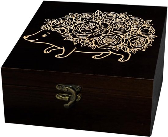 arricraft 1 stuk herinneringsdoos van hout, Egel bloemenmotief, decoratieve doos, sieradenorganizer, houten doos met gegraveerd geheugen met deksel voor het opbergen van herinneringen