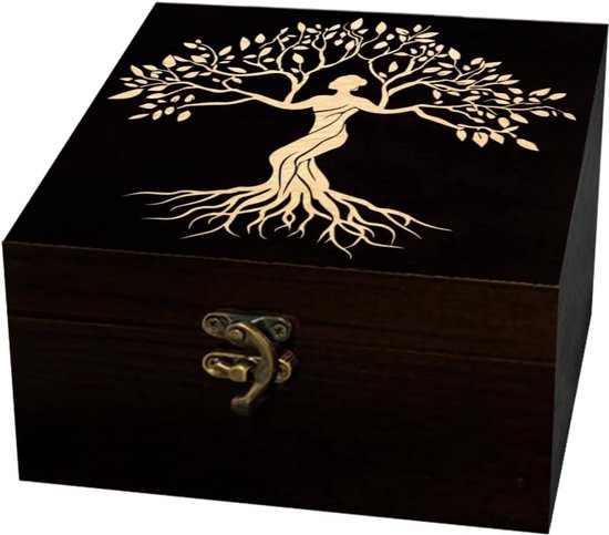 arricraft 1 stuk houten herinneringsdoos, decoratief, met levensboommotief, sieradenorganizer, herinneringsdoos van hout, gegraveerd, met deksel voor het opbergen van herinneringen, kaarten