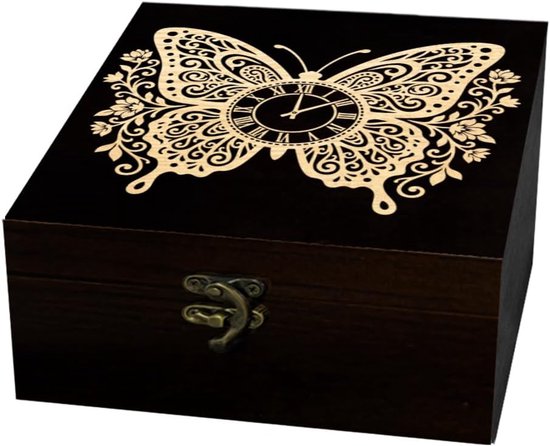 arricraft 1 stuk houten herinneringsdoos, vlindermotief, decoratieve doos, sieradenorganizer, houten doos met gegraveerd geheugen, met deksel voor het opbergen van herinneringen