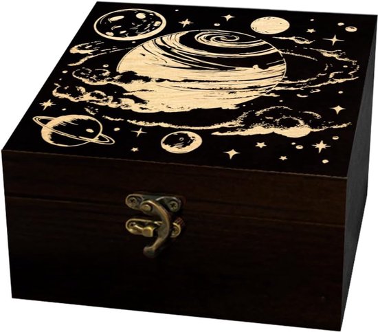 arricraft 1 stuks souvenirbox van hout, decoratieve opbergdoos met kosmische planeetpatronen, sieradenorganizer, gegraveerde houten herinneringsdoos met deksels voor het opbergen van herinneringen