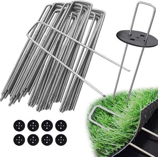 Artificial Grass Staples Garden Weed Cloth Pack of 50 + 8 Washers Galvanized Stainless Steel Pegs Camping Holder - Pack of 50 van Arti