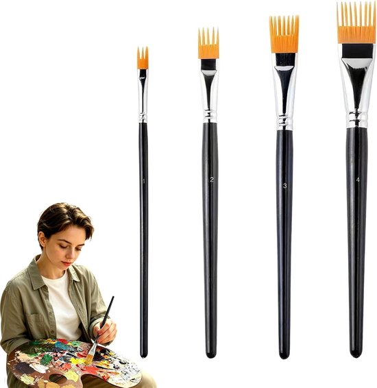 Artist Penselenset, 4 stuks, professionele platte kampenselen, platte kamkwast voor schilderen, knutselen, tekenen, voor kinderen, om in te kleuren, maakt snelle weergave van vacht mogelijk