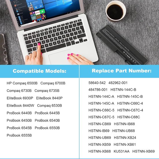 ARyee 7800mAh 11.1V 6535B accu laptop batterij voor HP Compaq 6500B 6530B 6700B 6730B 6735B, HP EliteBook 6930P 8440P 8440W, HP ProBook 6440B 6445B 6450B 6540B 6545B 6550B 6555B