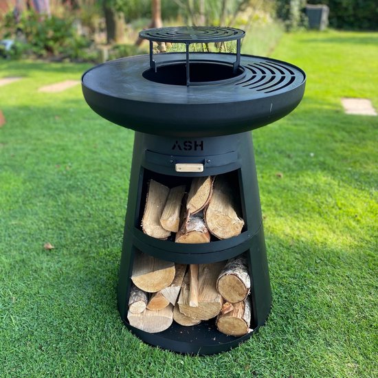 ASH - Horizon - Plancha BBQ - Buitenkeuken - Barbecue Met houtopslag - Buitenkoken - Zwart - Vuurschaal BBQ - Vuurkorf - Plancha ring - Sfeerhaard - Plancha Bakken van ASH