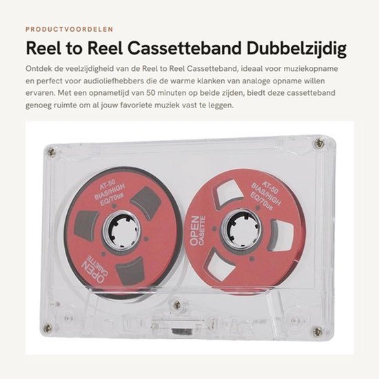 Audiocassetteband Dubbelzijdig - Metalen Cassetteband - 50 Minuten Opnametijd - Transparante Doos - Ideaal voor Muziekopname - Compact formaat - Geluidsopname
