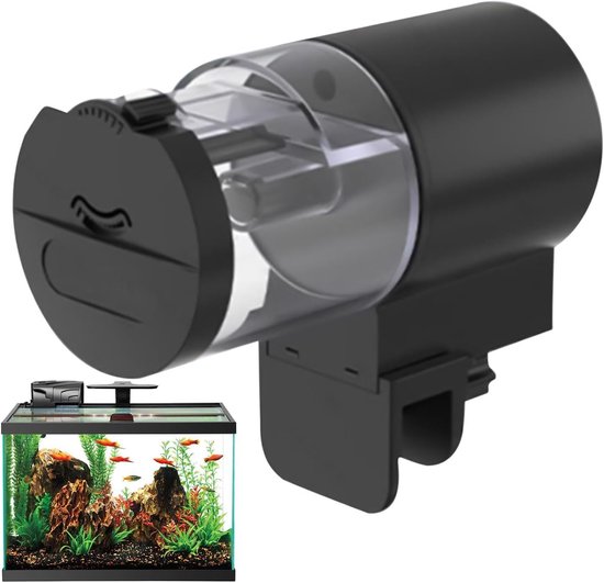 Automatische Voederautomaat - Voerbakjes voor aquariums - Voederautomaat - Automatische visvoederautomaat - 12 of 24 uur - Vissen Visvoer Voer Automaat - 100 ml - voor aquaria, kleine tanks, schildpadden en garnalen - 12*7.5*6 cm - zwart