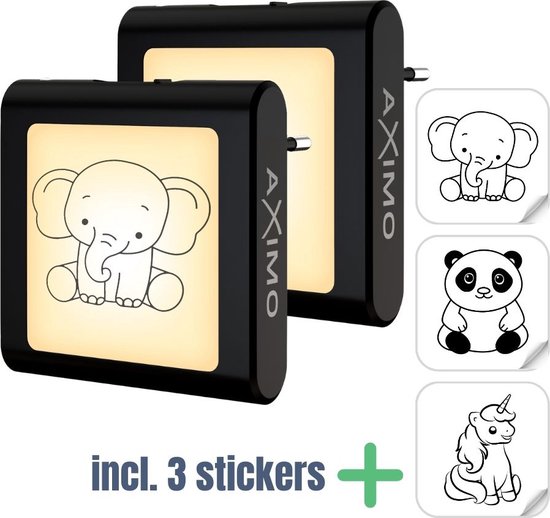 AXIMO Nachtlampje voor Stopcontact LED Zwart - 2 stuks - Dag en Nacht Sensor en Dimmer - Nachtlamp Voor Kinderen en Volwassenen - Warm Wit - Babykamer van Axi