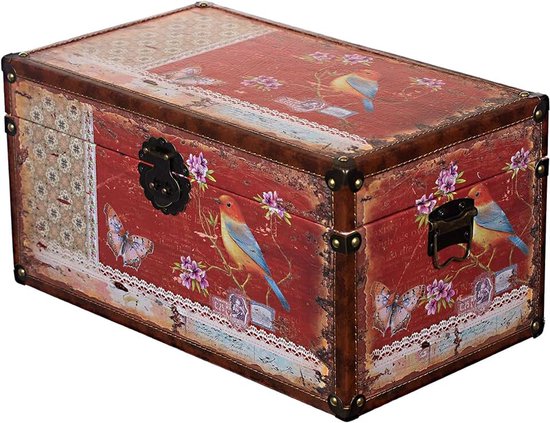 B Kist KD 1515 decoratieve kist vogel houten kist schatkist, kist, piratenkist, hout, maat XL 49cm x 28cm x 25cm