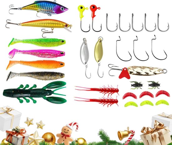 Baars Aas - Kerstmis Kleine Zweemaas,Zoetwater Forel Baars Kunstaas Set - Voor Zoutwater Meer Boot Meer Rivier Kayak Oever Forel Zalm Meerval Vissers En Hengelaars