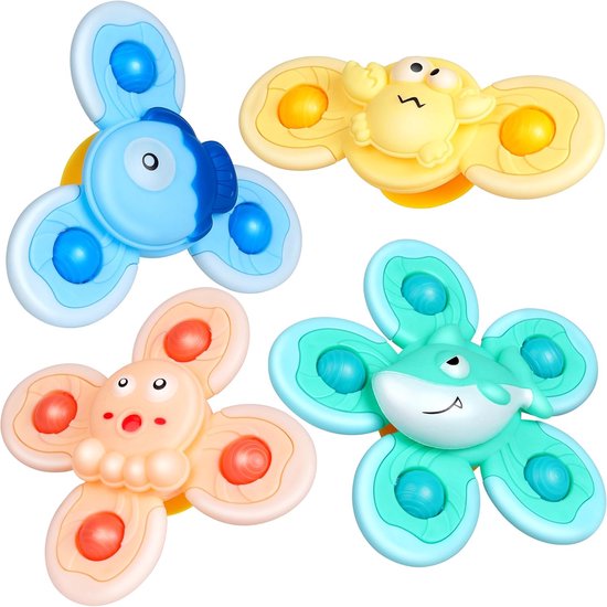 Baby Bad Zuignap Spinner Speelgoed - 4 Stuks - Spin, Vliegtuig en Auto Thema - Voor Ramen, Kinderstoel en Reizen - Kerst en Verjaardag Cadeau voor Peuters - Bad Speeltjes Set - Educatief en Interactief Speelgoed van Merkloos