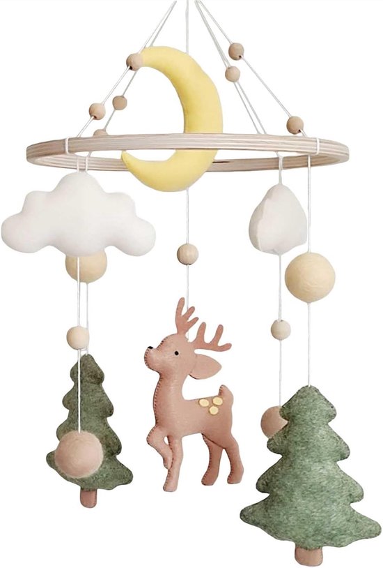 Baby Windspiele, Herten Bos Thema Babybed Mobiel van Vilt, Hangende Bedbelletjes Pasgeborenen Geschenk voor Baby Meisje Jongens