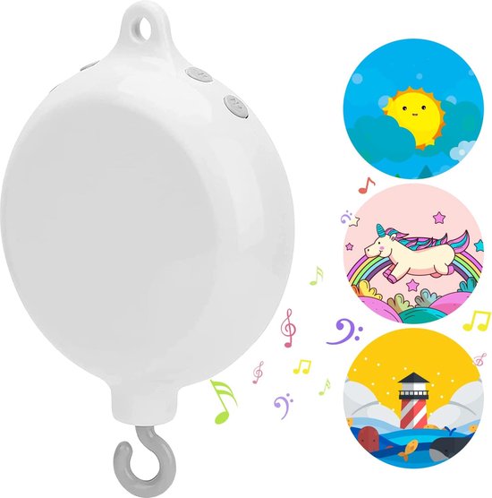 Babybeddengoed, beweegbare roterende muziekdoos met 3 stickers, 128 MB SD-kaart en 35 melodieën (zonder klemmen en speelgoed)