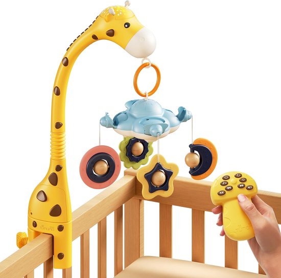 Babybedje Mobiel, 3-in-1 wiegspeelgoed met afstandsbediening