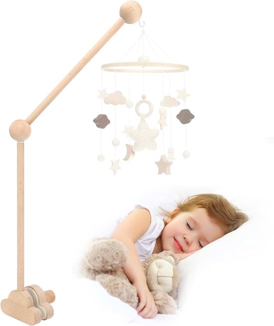 Babymobiel Houder voor Babybed, Mobiel Houder Hout Commode | Afneembare Babymobiel-ophang, in hoogte verstelbaar, voor ophanging Windspellen Bedbelletjes, Baby Bed Speelgoed