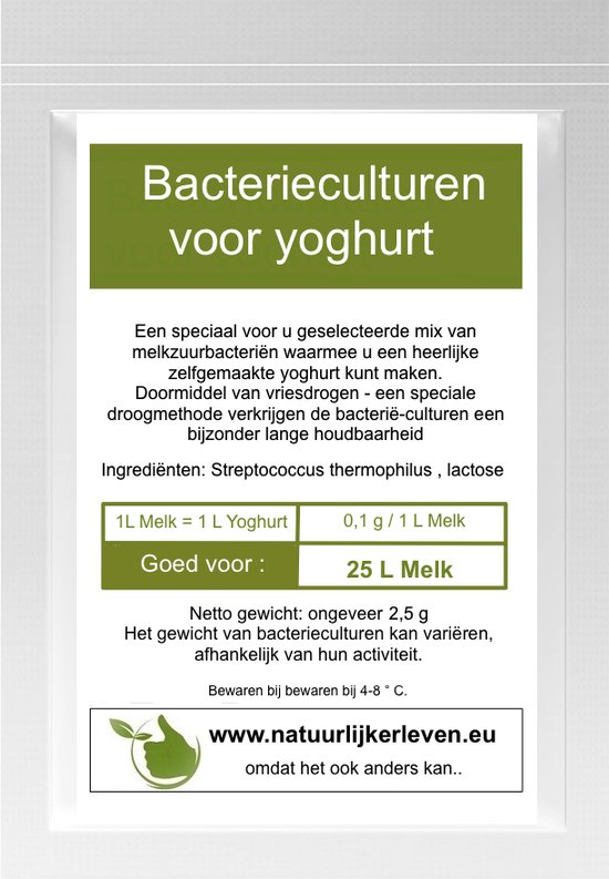 Bacterieculturen voor yoghurt, voor 25L melk - yoghurt cultuur van BAC