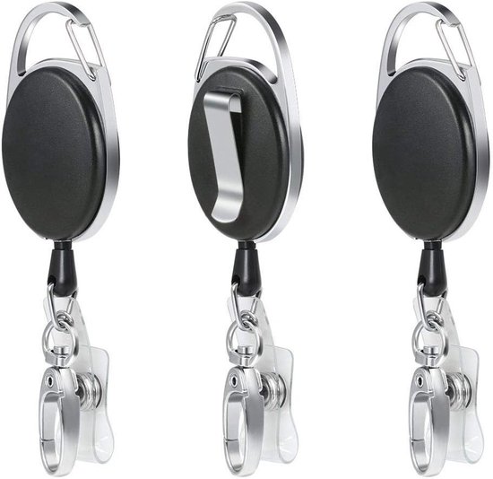 Badge Reel Set van 3 Stuks - Retractable Badge Holder met Sleutelhanger en ID Kaart Clip voor Werk en Evenementen van Merkloos