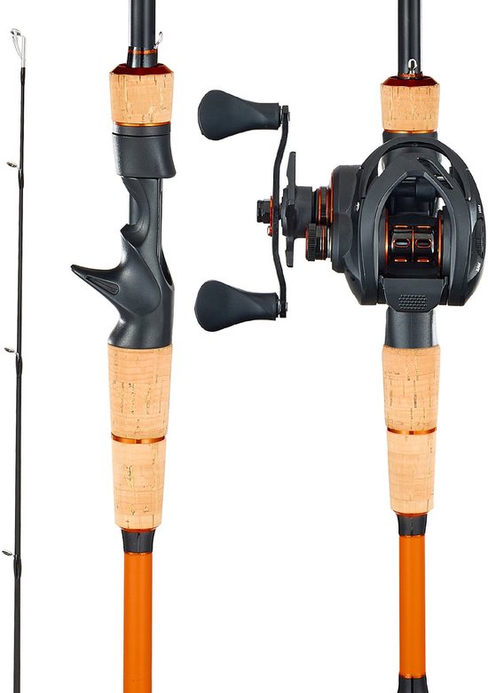 Baitcaster Hengel- en Reelset - Casting Hengelset - IM7 Carbon 2,13 m - Kogellagers 7+1 - Overbrengingsverhouding 7,0:1 - Kurken Handgreep - Linkshandig - Voor Baars