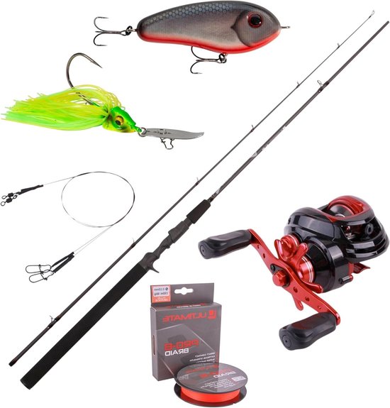 Baitcaster Hengel Set - Roofvis Set - Vissen op roofvis - Compleet met lijn en leaders - 15-45g werpgewicht - Veelkleurig